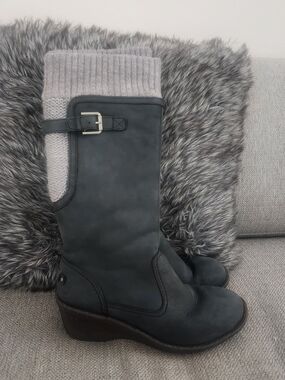 UGG Charcoal Gray Knit-Cuff Wedge Boots